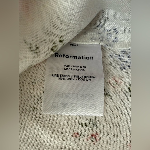 LIKE NEW Reformation 100% Linen Stanford Mini Dress White Floral Size 4 - Picture 7 of 12